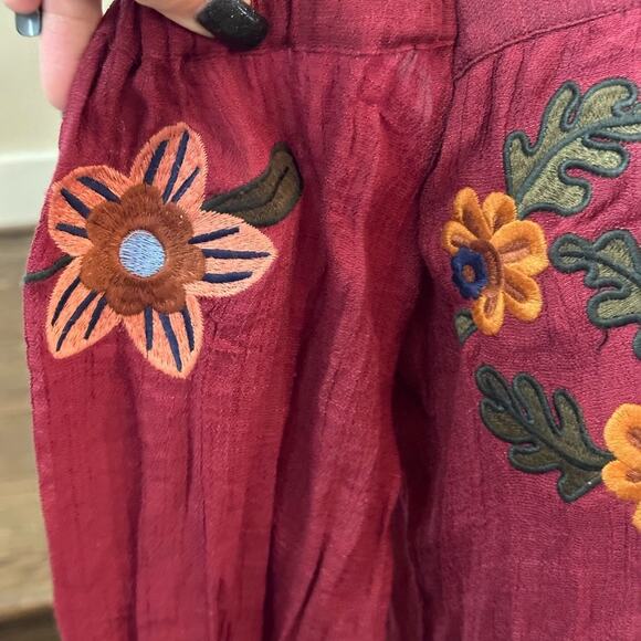 THML Violetta Cold Shoulder Embroidered Long Sleeve Dress Burgundy Size Medium - Picture 4 of 12